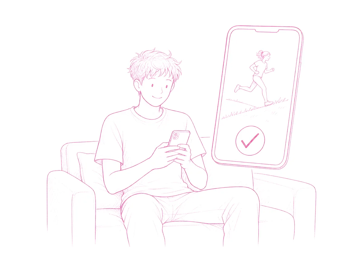 He looks at her workout photo on his phone and taps the big tick.